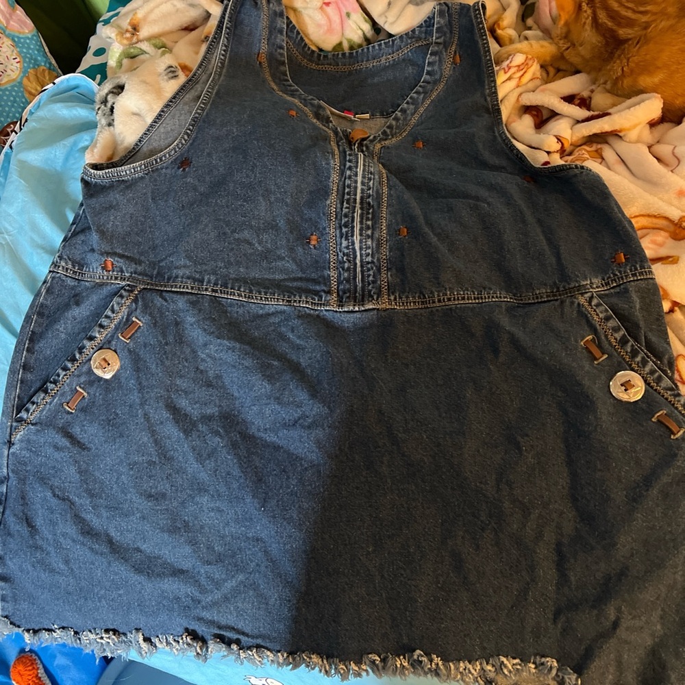 Denim Sleeveless Dress with Button Accents